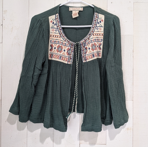 Flying Tomato Lightweight Embroidered Soft Jacket/Open Front Cardigan - Picture 5 of 9